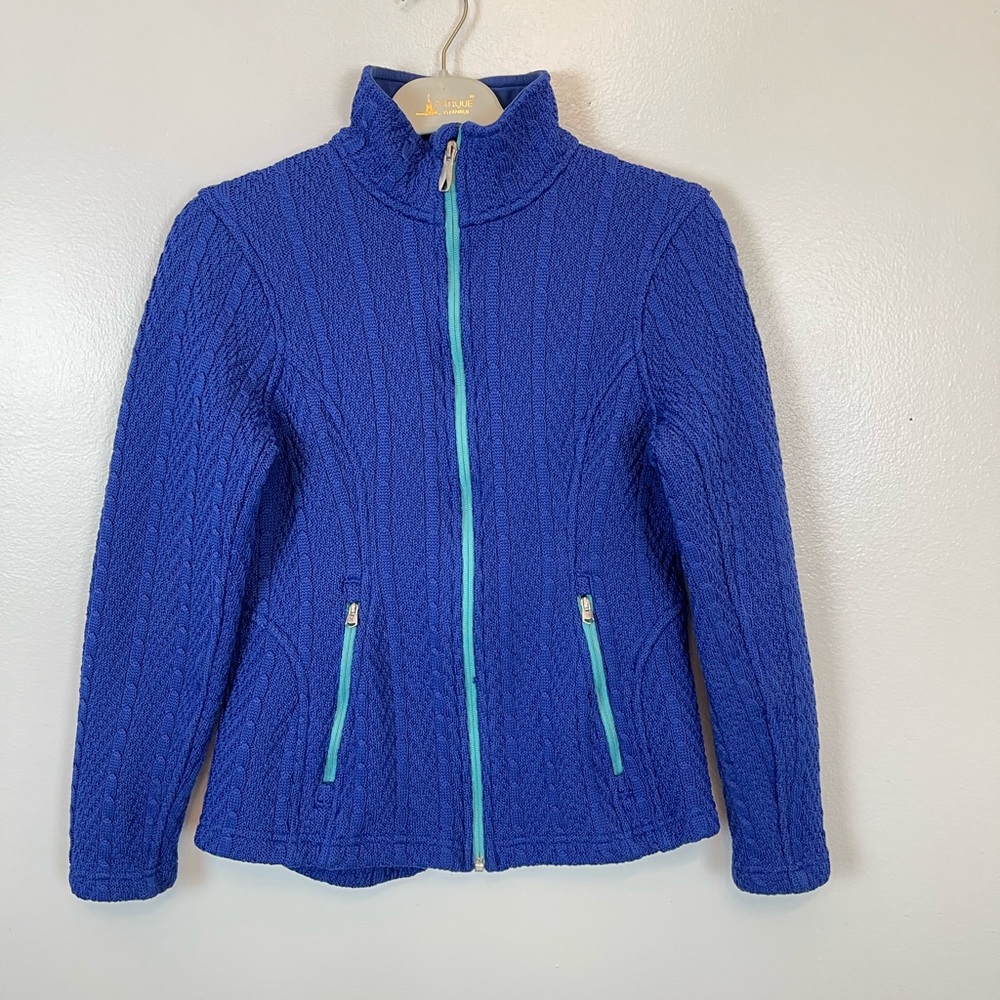Spyder Womens Cable Knit Full Zip Jacket Size Small Blue